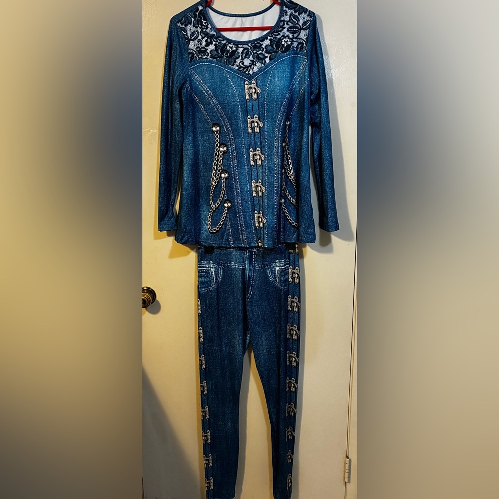New! Corset Lace Faux Denim 2-Piece Set – Size 6 Medium – NWT - Picture 4 of 16